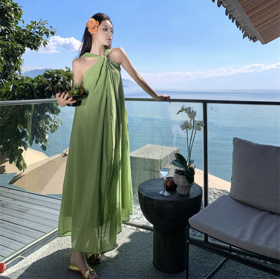 2025 Sleeveless Neck Muse Fan Photo Vacation Dress Summer Super Fairy Seaside Loose Skinny Beach Dress