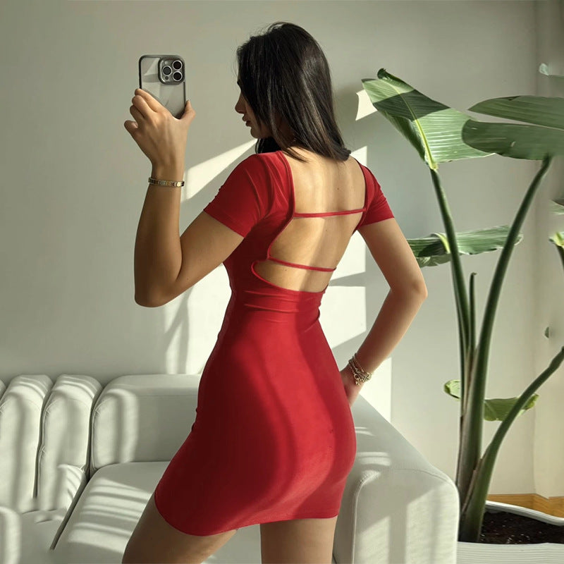 2025 D24DS118 New women's clothing summer new simple pure desire solid color backless waist hip dress women