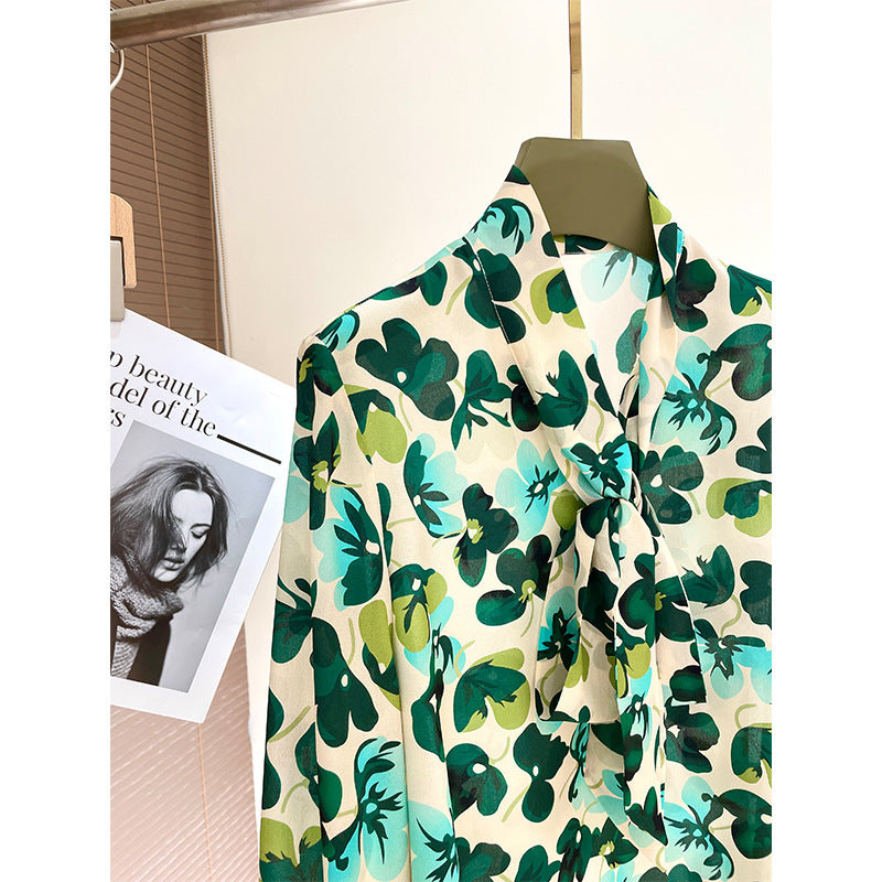 Silk shirt women's spring and summer new temperament long-sleeved mulberry silk shirt lace-up commuter niche temperament top
