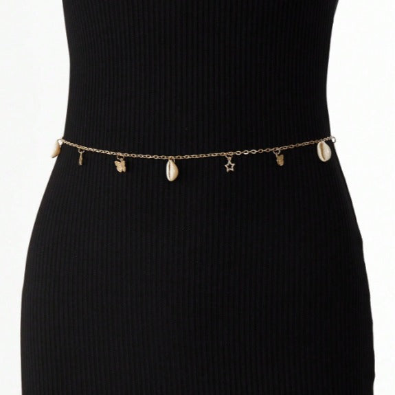 FB3358 2025 waist chain butterfly shell hollow pentagram pendant metal chain waist chain body chain