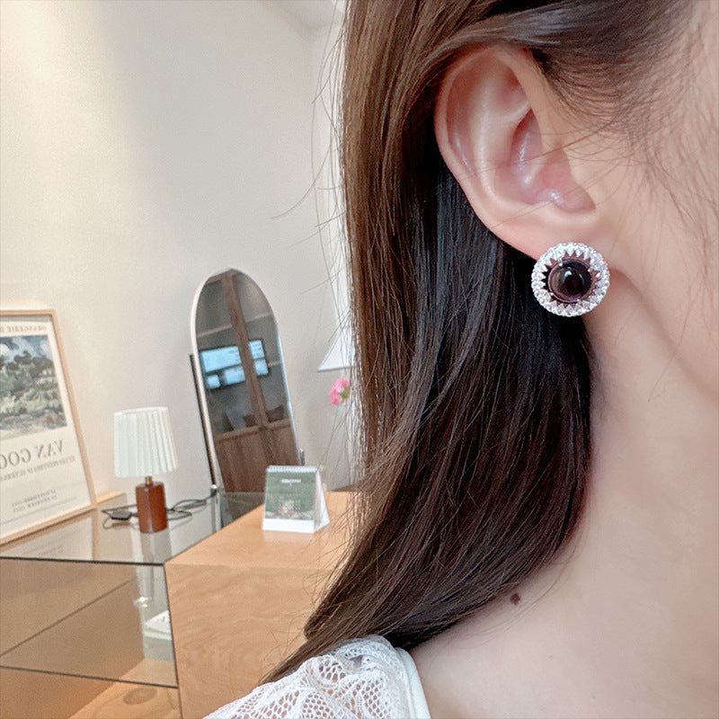 2025 S925 Silver Needle Temperament Earrings New Retro High-end National Style Earrings Advanced Sense New Chinese Exquisite Round Earrings