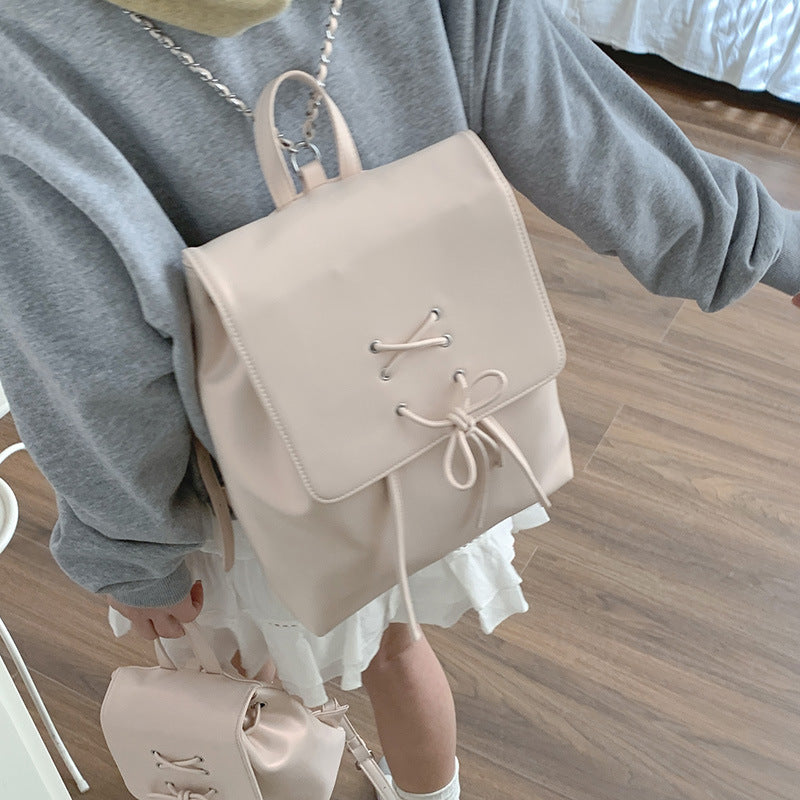 ZLLKL 2025 Ballet style bow backpack women's summer trendy Korean backpack cute portable shoulder bag schoolbag