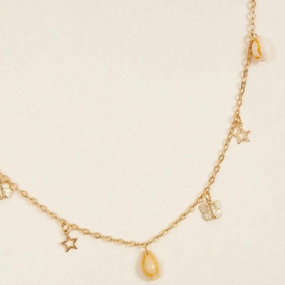 FB3358 2025 waist chain butterfly shell hollow pentagram pendant metal chain waist chain body chain