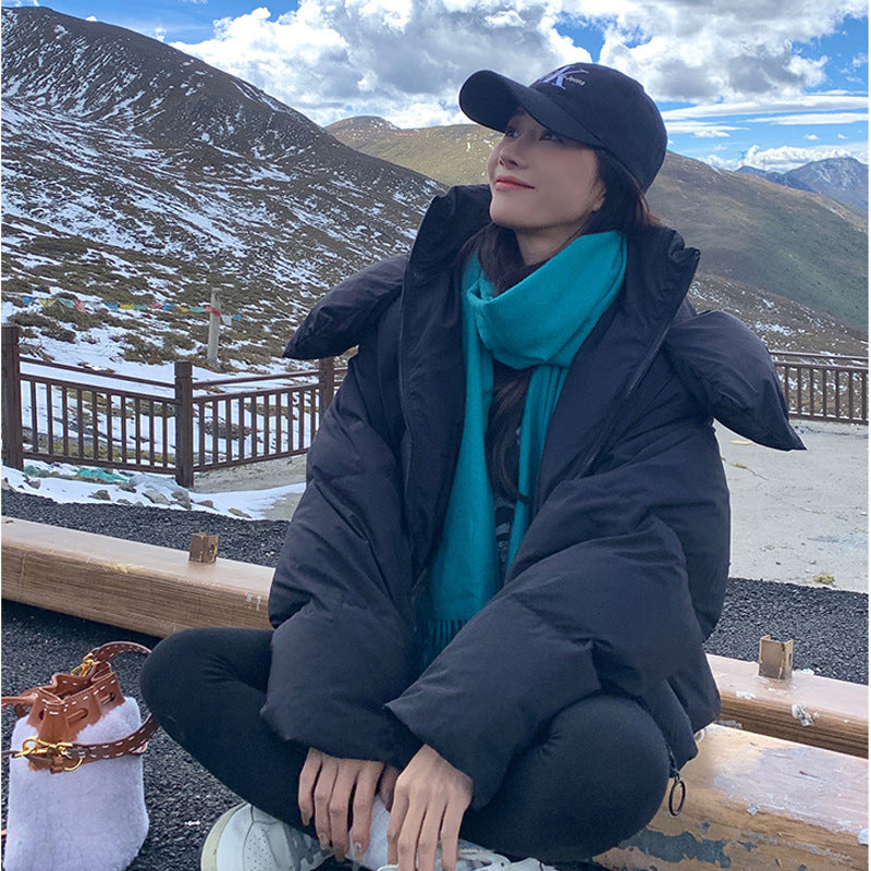 2023 winter new European and American fashion bread down cotton clothes women's thickened loose small short cotton coat