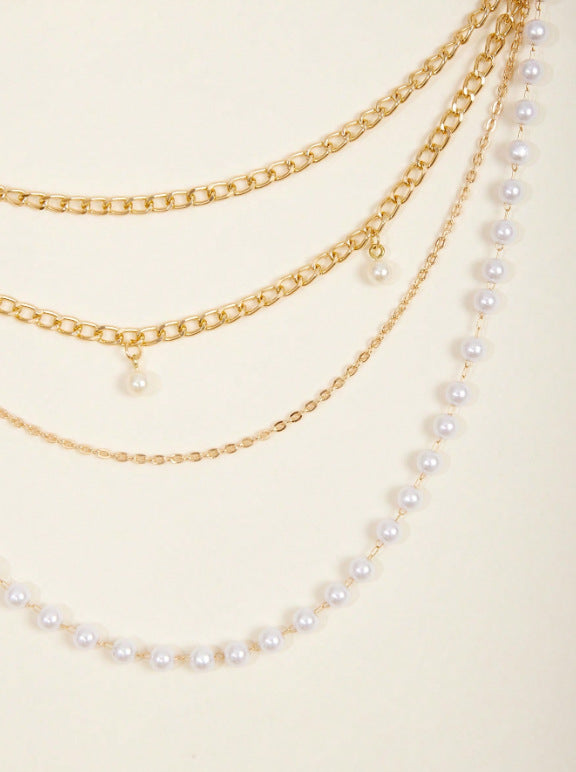FB3365 2025 waist chain pearl chain pendant metal chain pearl chain wavy fringed pendulum chain waist chain