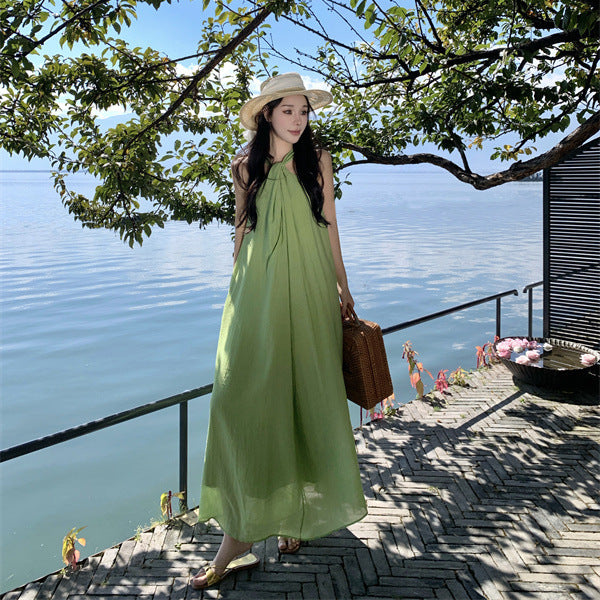 2025 Sleeveless Neck Muse Fan Photo Vacation Dress Summer Super Fairy Seaside Loose Skinny Beach Dress