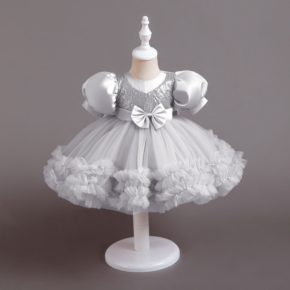 ZllKl Princess Dress Girl Tulle Tutu Flower Girl Wedding Dress Little Girl Catwalk Children Evening Dress Host Costume for Piano Performance