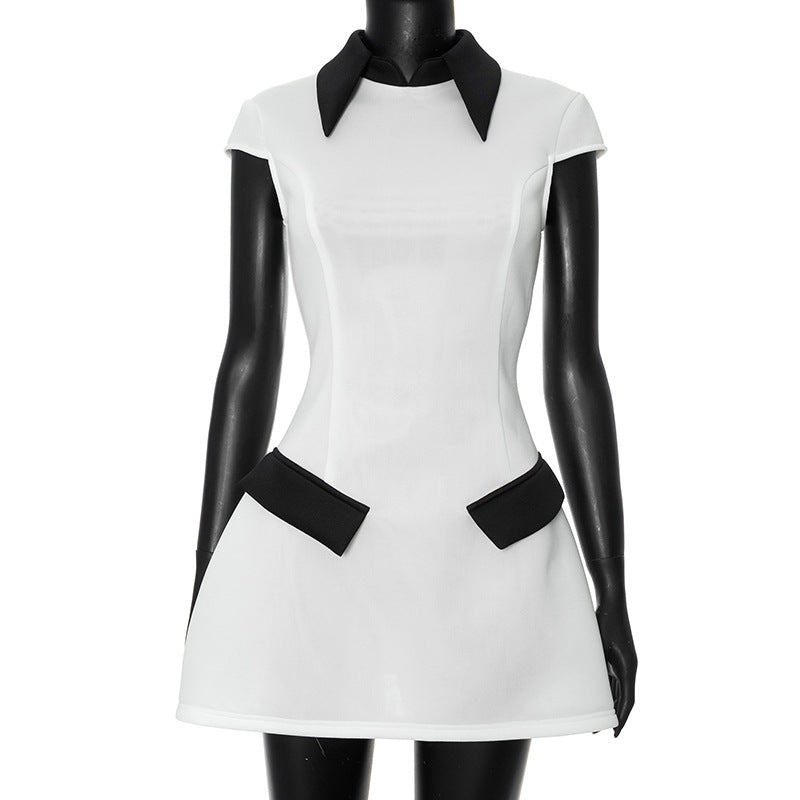2025 M24DS181 women's clothing summer new solid color casual lapel sleeveless false pocket slim zipper dress