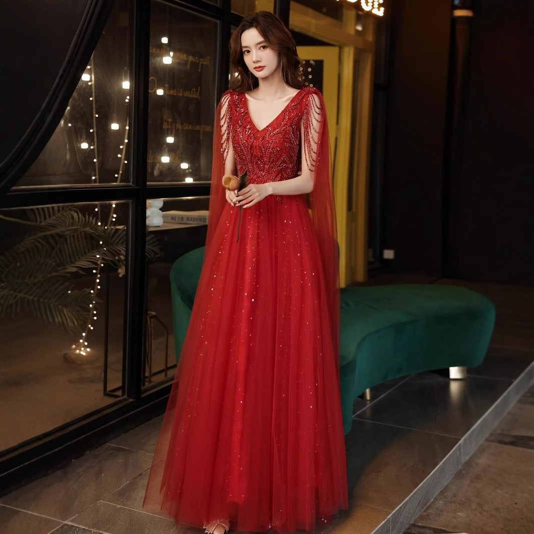 2025 Red toasts 2025 spring new bridal evening dress engagement socialite light luxury niche temperament dress