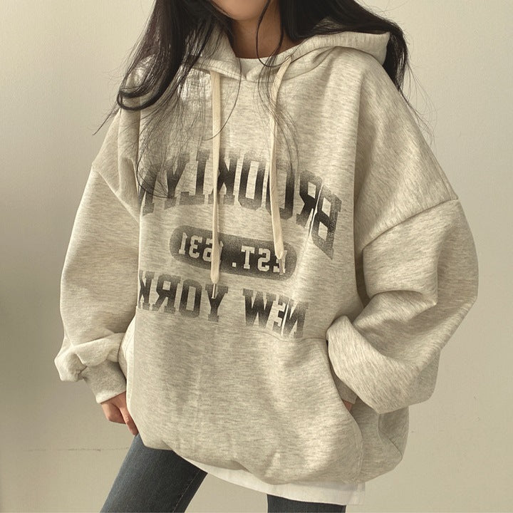 ZLLKL 2025 Korean version of thin letter sweater women's hooded autumn women's clothing autumn and winter thickened fleece jacket large size top