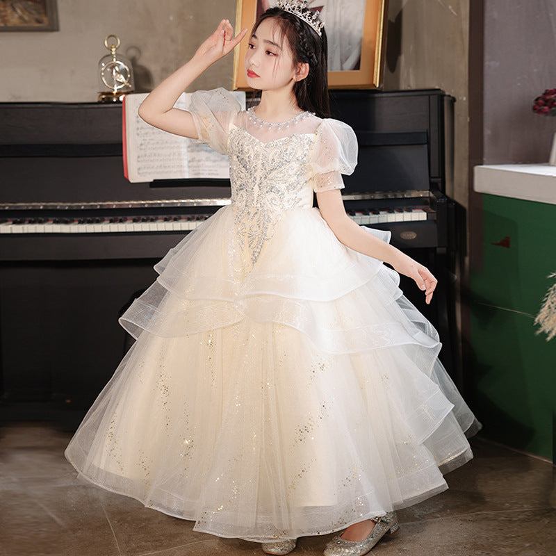 ZllKl Children's Dress Light Luxury Minority New Girls' High-End Birthday Fashionable Princess Dress Flower Girl Costume for Piano Performance
