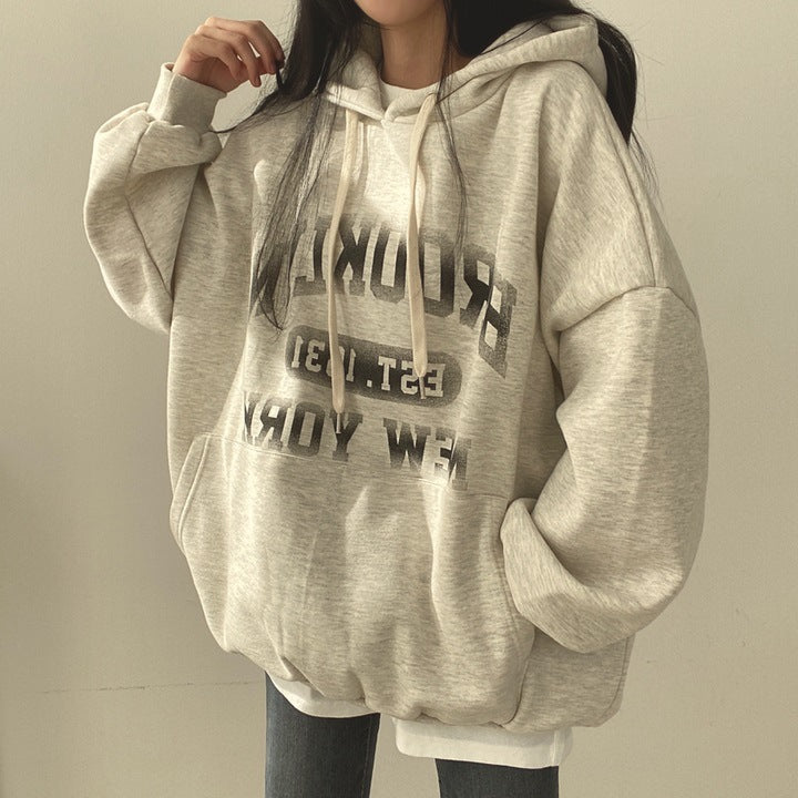 ZLLKL 2025 Korean version of thin letter sweater women's hooded autumn women's clothing autumn and winter thickened fleece jacket large size top
