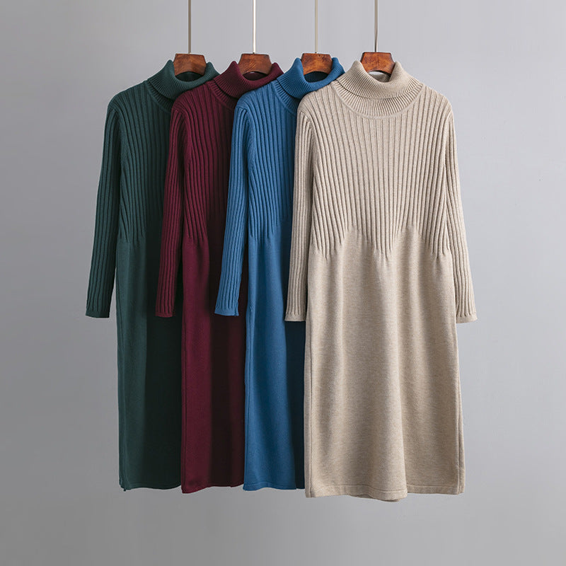 ZllKl Autumn and winter turtleneck thickened long knee sweater skirt women's New new base with loose knitted dress