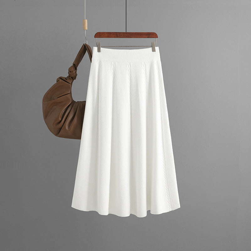 ZllKl 2025 new medium and long autumn and winter pendant feeling a word khaki knitted skirt children's winter sweater