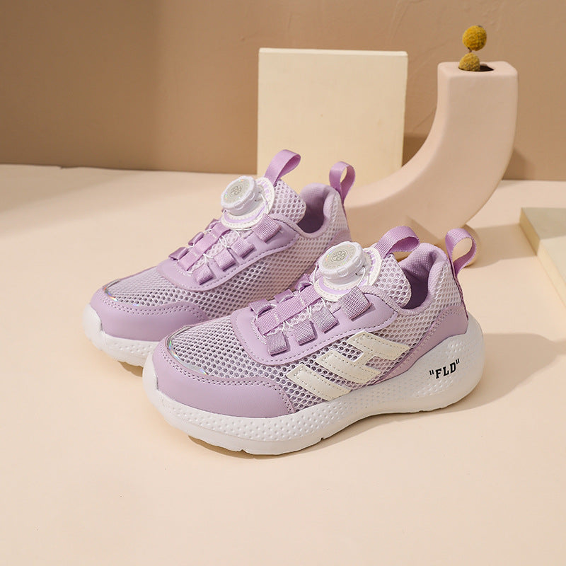 ZllKl Children's Shoes Factory Boys Single Mesh Rotating Buckle Lightweight Running Shoes 3-12 Student Shoes Girls Casual Soft Sole Sneakers