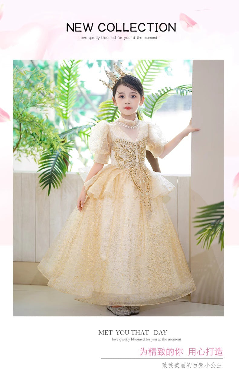 ZllKl Children's Dress Light Luxury Minority High-End Girl Princess Dress Flower Girl Host Piano Playing Tulle Tutu Evening Dress