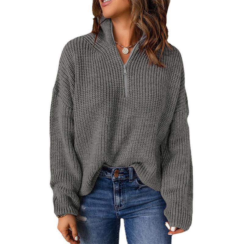 autumn and winter TEMU European and American women's clothing cross-border new zipper turtleneck regular sweater top women