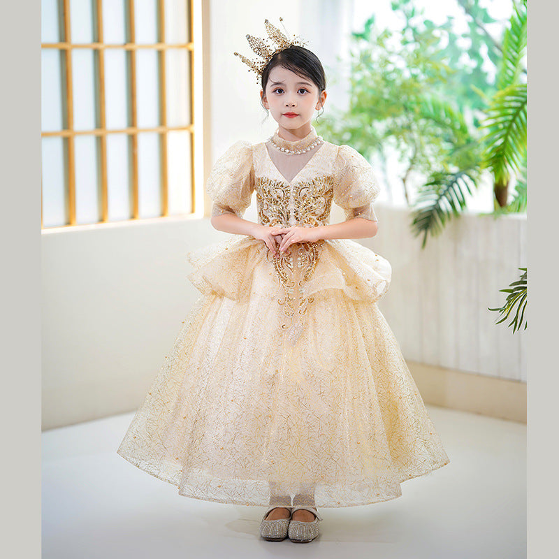 ZllKl Children's Dress Light Luxury Minority High-End Girl Princess Dress Flower Girl Host Piano Playing Tulle Tutu Evening Dress