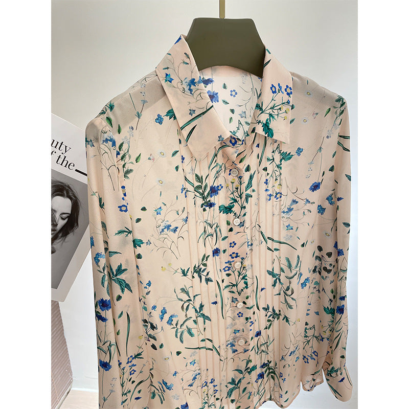 Silk shirt women's spring and summer new design sense chic mulberry silk top wear slim fit high-end shirt