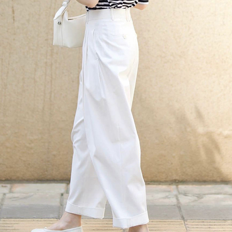 2025 Japanese slack loose nine-point wide-leg pants, Harlan pants women's white pants, summer Hangzhou high-end women's clothing