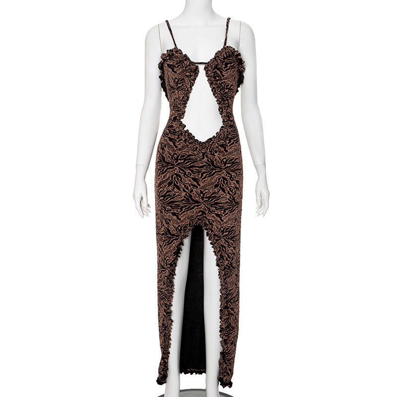 2025 K23DS659 women's clothing summer new solid color casual sleeveless lace hollow slim suspender long dress