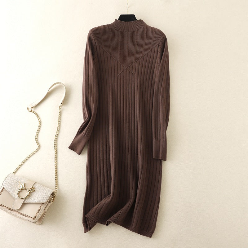 ZllKl New autumn and winter new slim-fitting and thin base medium and long semi-turtleneck sweater skirt with knitted dress inside