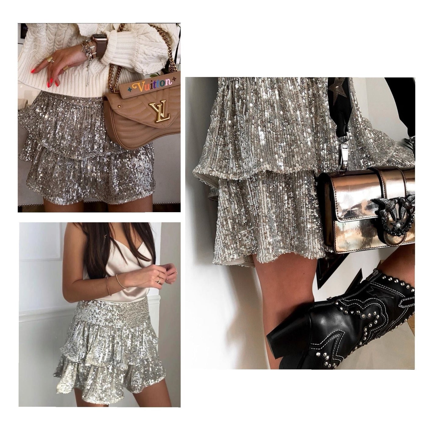 2025 new Spice Girl beaded skirt women's autumn sequined sexy skirt solid color pleated skirt