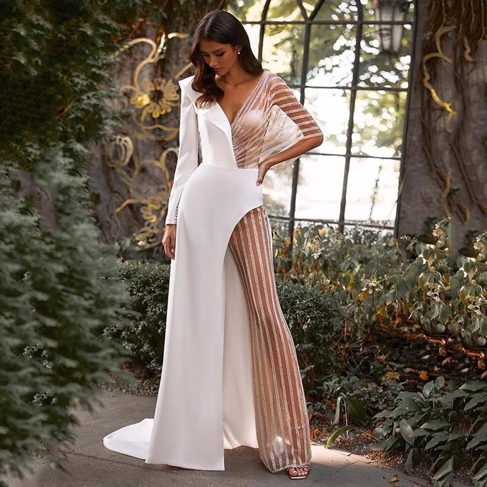 2025 New spring new women's clothing, splicing V-neck lace irregular dress skirt solid color jumpsuit