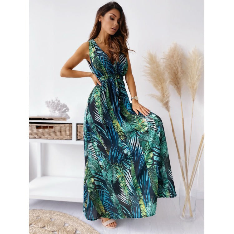 Zllk European and American Foreign Trade Independent Station Hot Summer New Printed Lace up Dress Women's Clothing