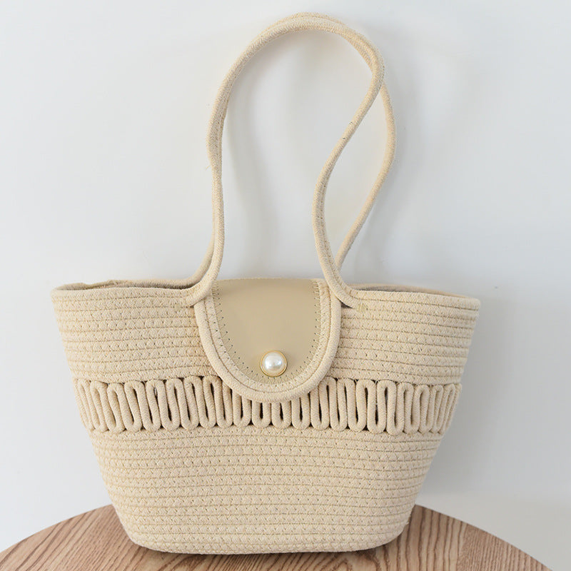 ZllKl Large Capacity Women's Shoulder Bag Crossbody Hand-Held Tote Straw Woven Woven Bag Pearl Cotton Underarm Pleated Cloud Design