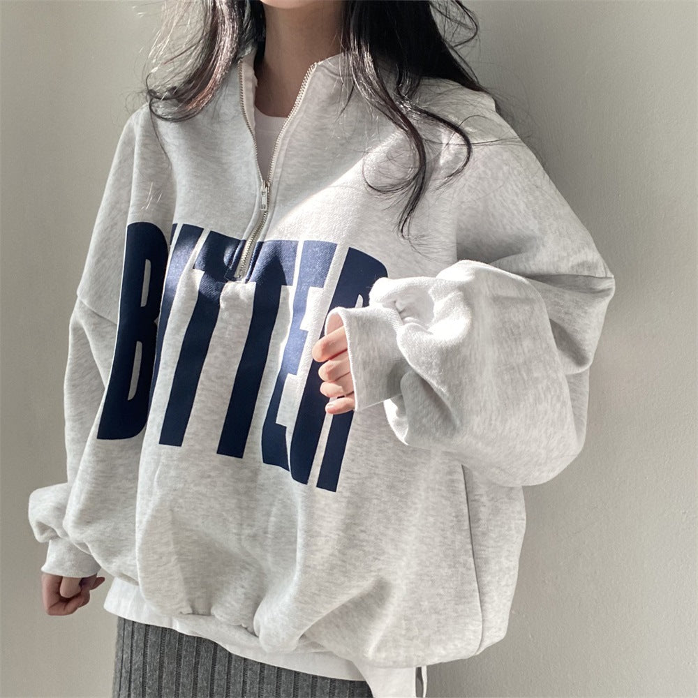 ZLLKL 2025 Wholesale baseball collar zipper sweater women's autumn women's clothing loose thickened thin Korean velvet large size spring and autumn