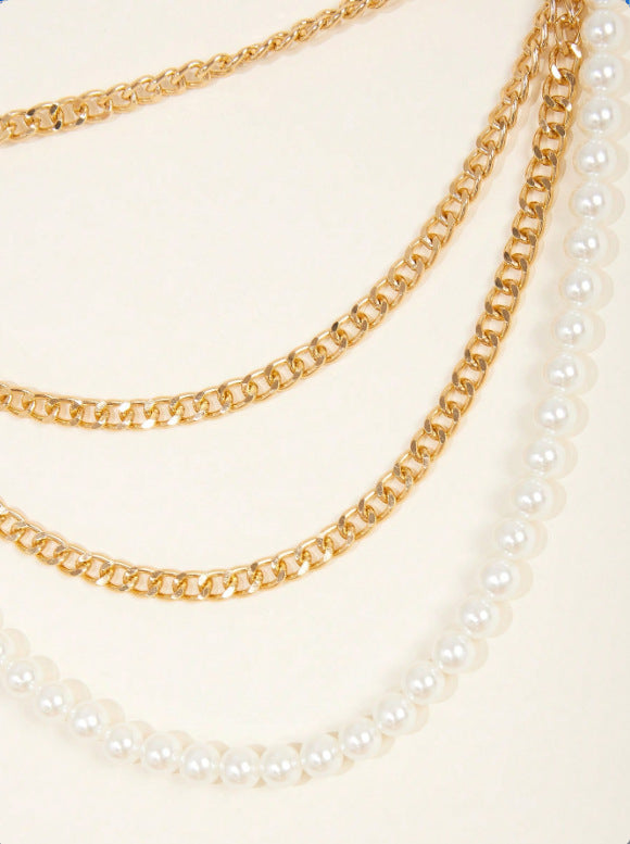 FB3326 2025 waist chain small ring connected pearl chain metal chain combination fringed waist chain waist decoration