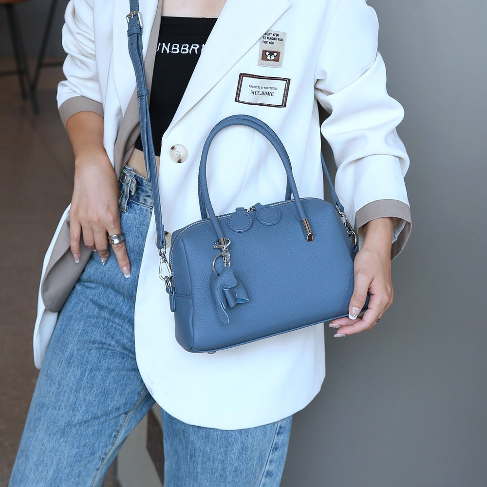 2025 High sense Boston genuine leather women's bag new New live broadcast first layer cowhide handbag versatile messenger bag 5544
