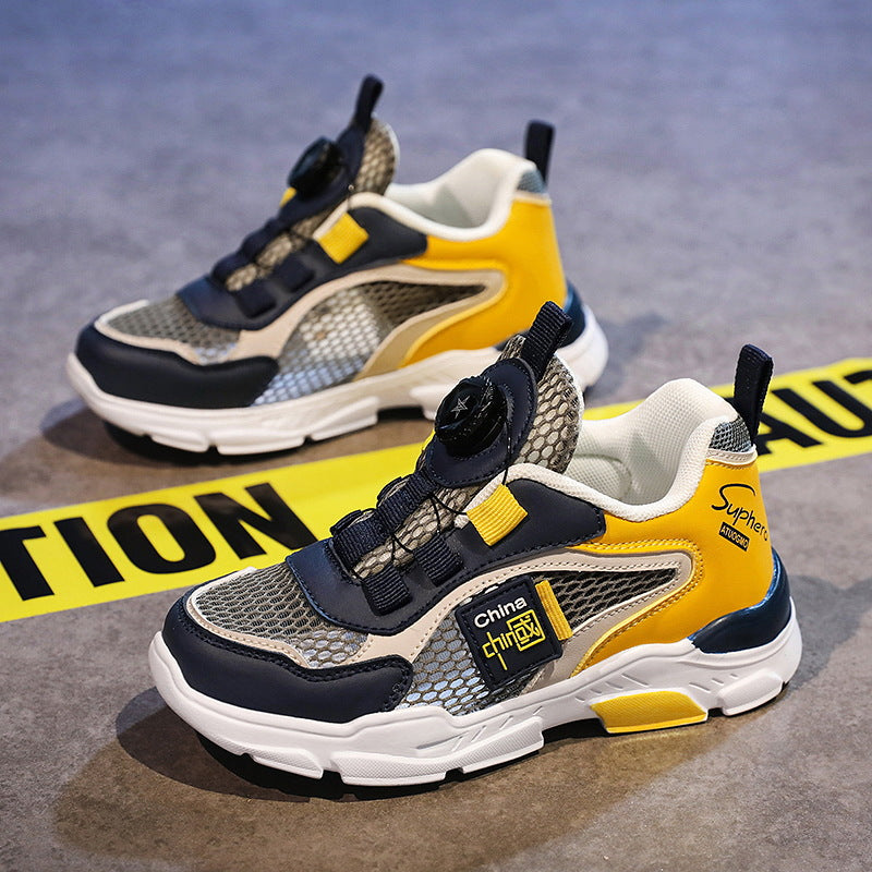 ZllKl Single Mesh Children's Shoes Boys 'And Girls' Sneakers Spring and Summer Mesh Breathable Boys' Running Shoes Rotating Button Children's Shoes