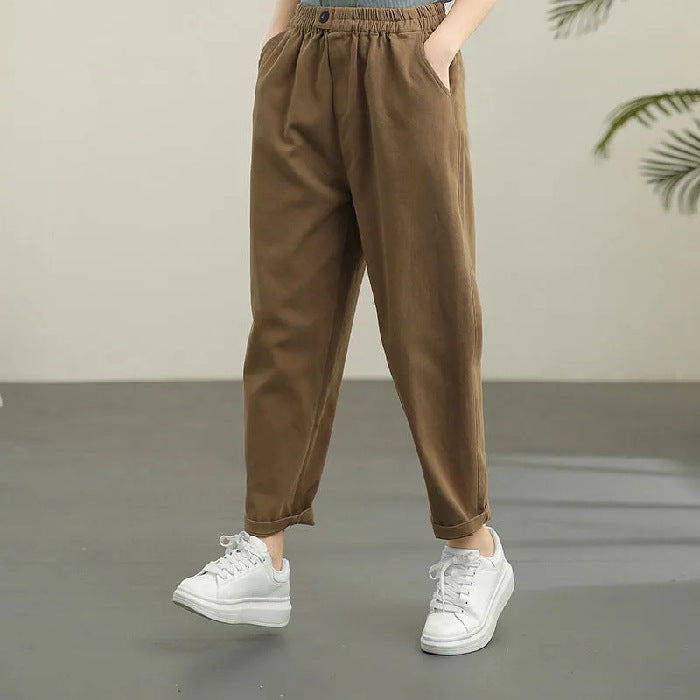 ZllKl Solid Color Cropped Harem Pants Women's Autumn Small Loose plus Size Plump Girls Slimming Cropped Spring and Autumn Leisure Tappered Pants