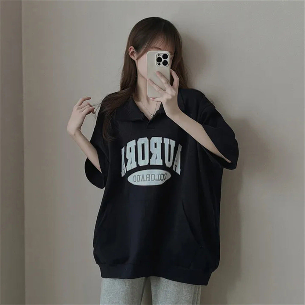 ZllKl Manufacturer 3-color sweater polo cotton casual Internet celebrity Korean T-shirt women's short sleeves summer five-quarter sleeves loose niche over