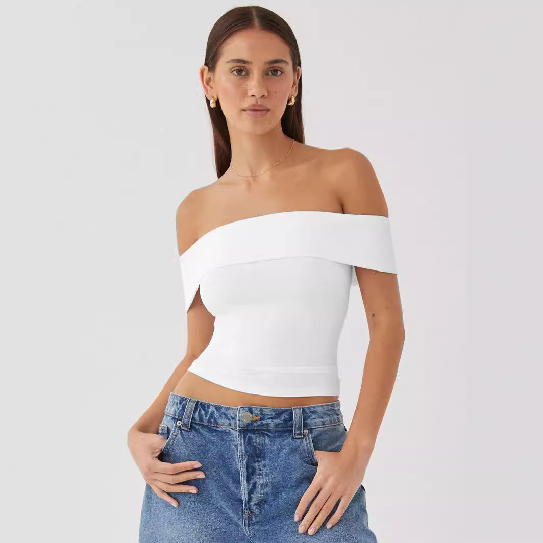 ZllKl European and American Women's Clothing Summer New Tube Top Sexy T-shirt off-Shoulder Hot Girl Pure Desire Style Top for Women