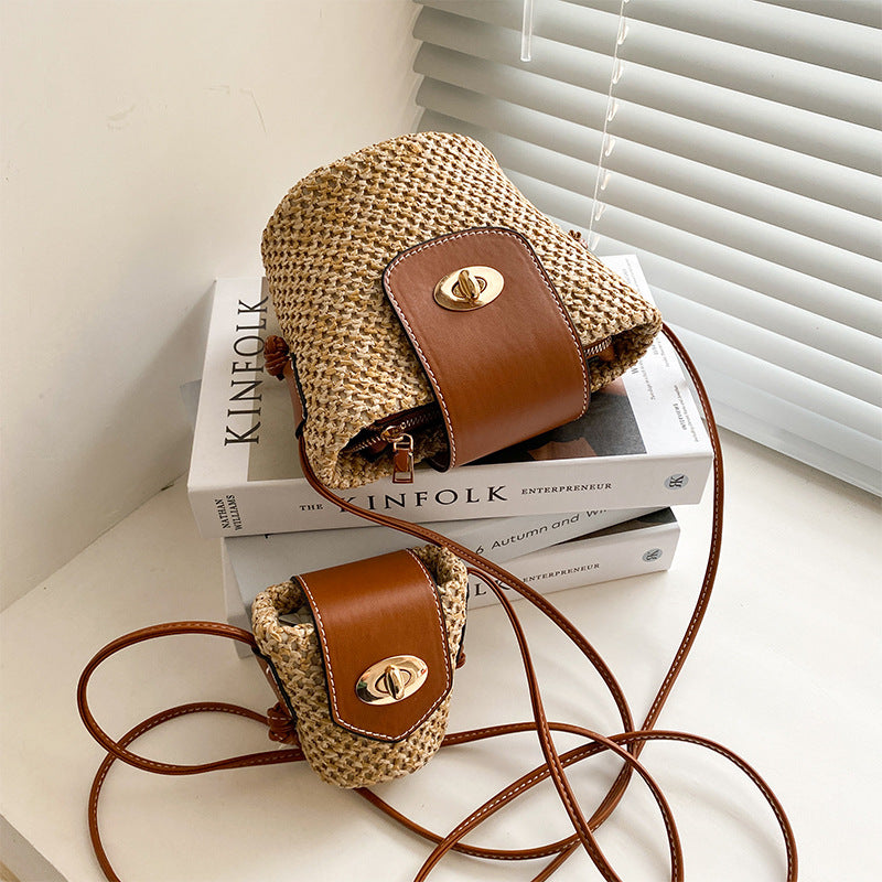 ZllKl Niche Designer Bag New Fashion All-Match Trendy Straw Crossbody Beach Bag Small Size Earphone Bag