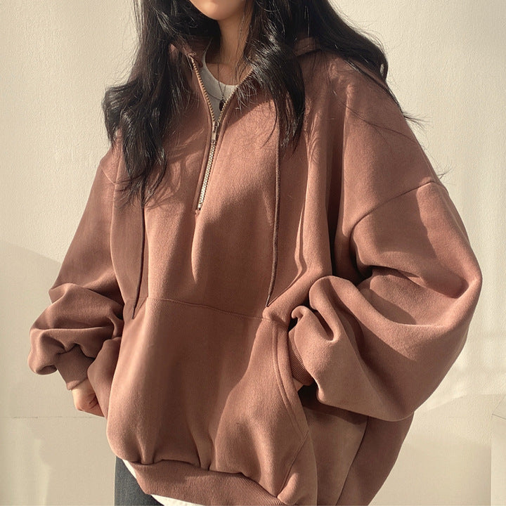 ZLLKL 2025 Wholesale sweater women's new ins Harajuku zipper loose and thin spring, autumn and winter thickened and velvet trendy brand
