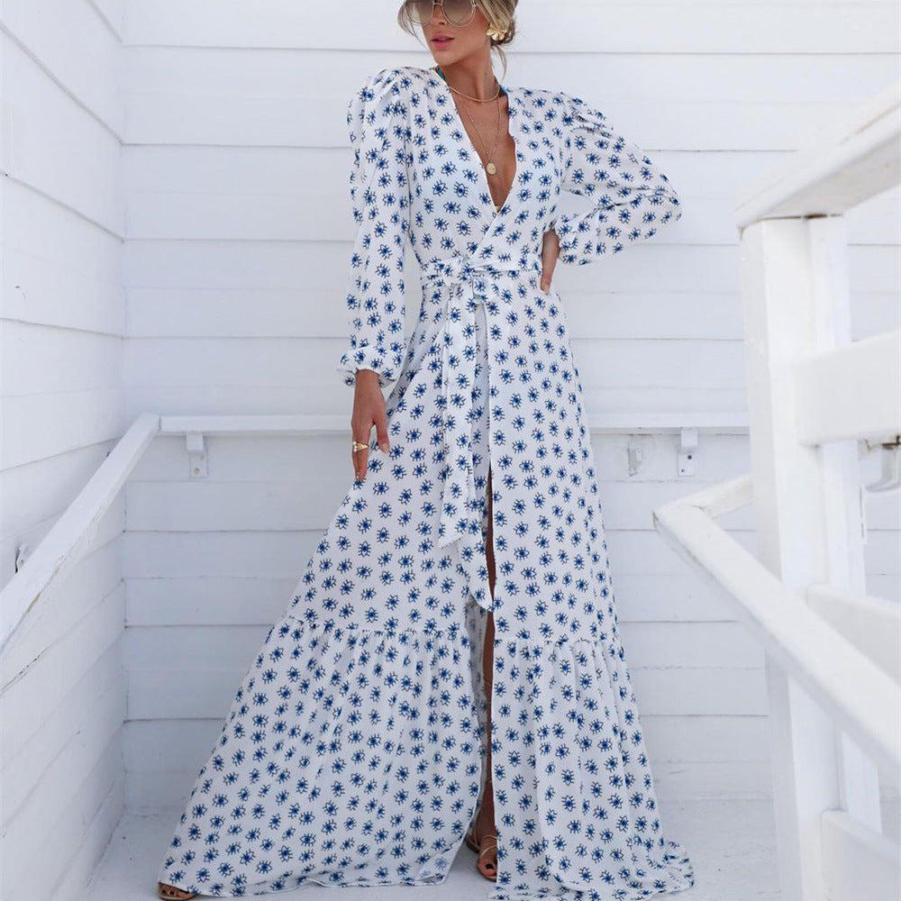 2025 new blouse spinning skirt devil blue eyes long version swimsuit yarn long sleeves Popular trade