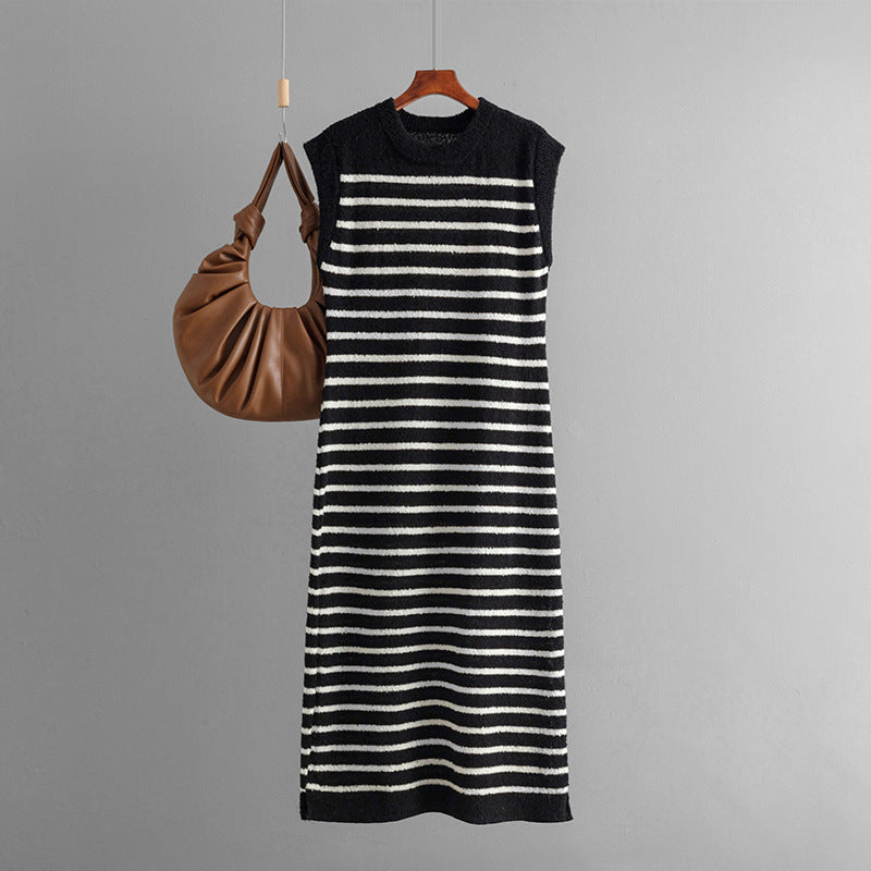 ZllKl New summer new slim-fit intercolor women's knitted sweater striped long dress fashion dress