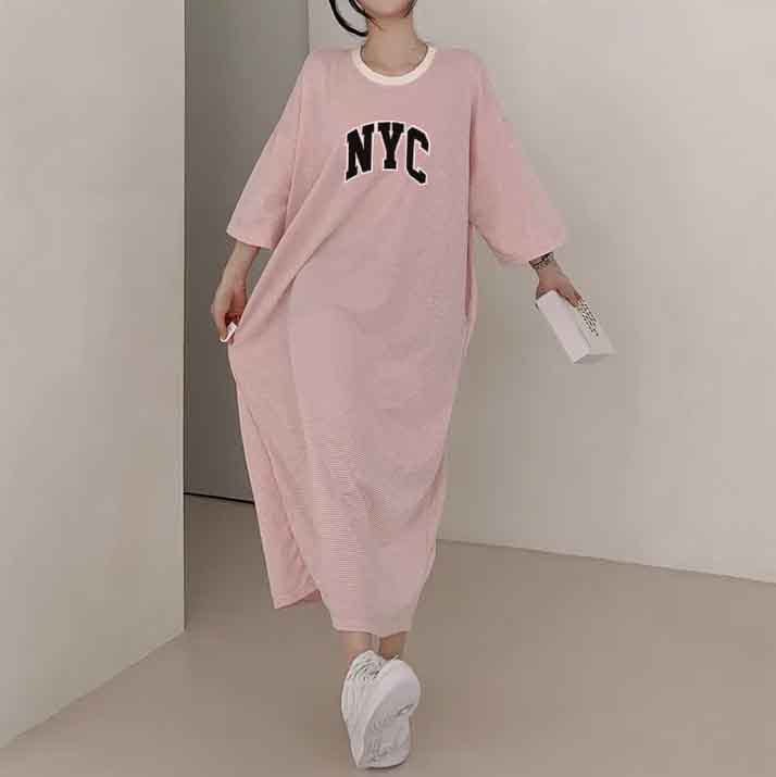 ZllKl 2025Manufacturer pure cotton Korea loose and thin letters short-sleeved long T-shirt skirt women's popular new popular leisure even