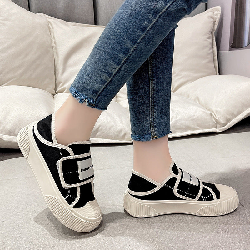 ZllKl Two-Way Ins Fashion Korean Style Magic Stick Canvas Shoes Female Spring and Autumn New Student Hight Increasing Board Shoes Street Shooting Fashion Style