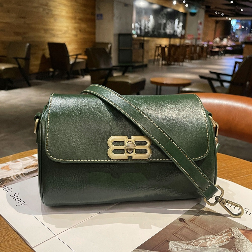 Retro vegetable tanned leather versatile small square bag women's new live broadcast New genuine leather women's bag first layer cowhide messenger bag 834
