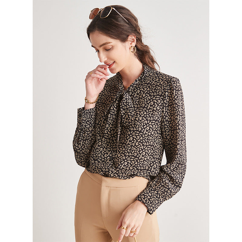 Silk shirt women's spring and summer popular streamer shirt mulberry silk new niche floral temperament commuter top