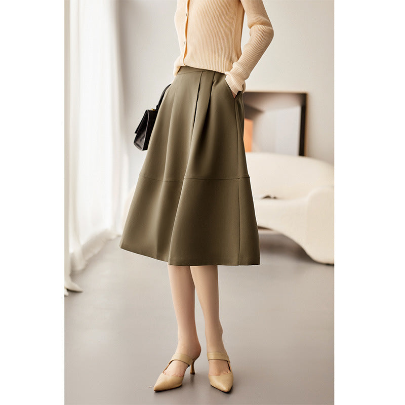 2025 Hepburn high-waisted umbrella skirt, large pendulum medium and long skirt spring and summer new women's skirt