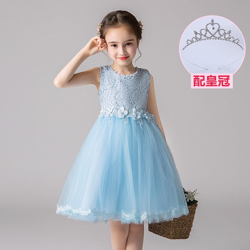 ZllKl Children's Dress Summer Hot Sale Flower Girl Puffy Gauze Princess Dress Girl Baby Host Costume for Piano Performance Skirt