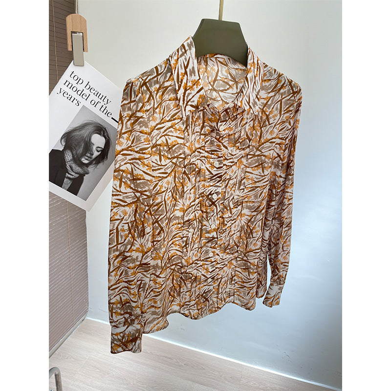 Silk shirt women's popular early spring summer wear new mulberry silk chic high-end shirt with temperament top