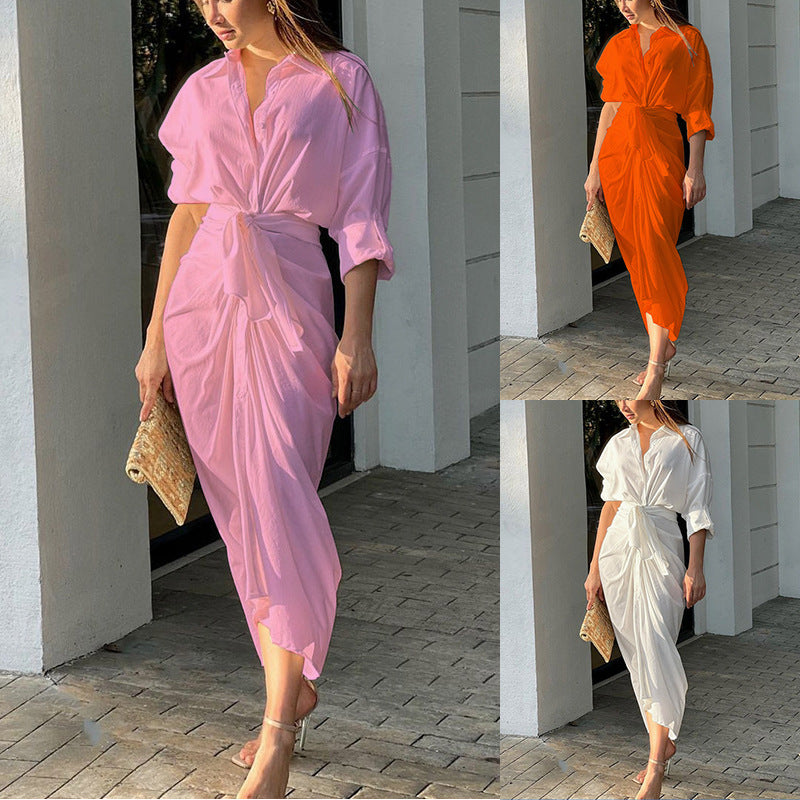 Fd933 in Stock Hot Women's Clothing 2023 Summer Solid Color Sexy MiuMiu Bag Arm Cardigan Shirt Dress