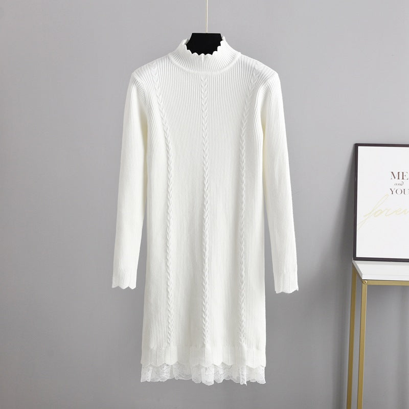 ZllKl Lace knitted dress women's autumn and winter inner lining skirt slim fit with coat medium and long sweater skirt arm